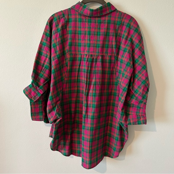 NWOT Entro Oversized Plaid Button Up Top (M) - Picture 4 of 4